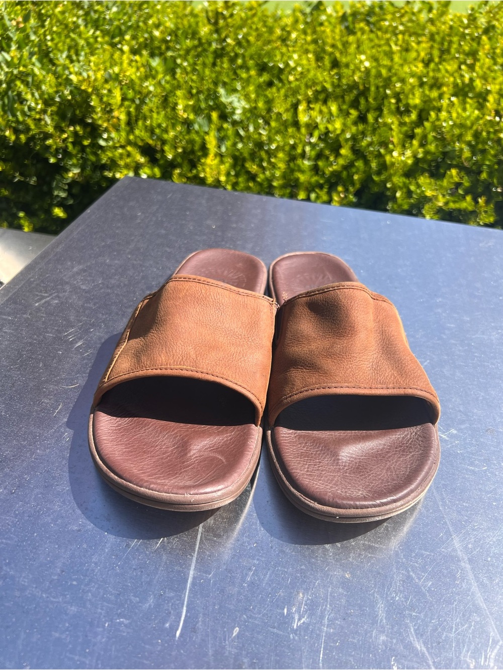 Ugg seaside Men's Brown Leather Slide Sandals